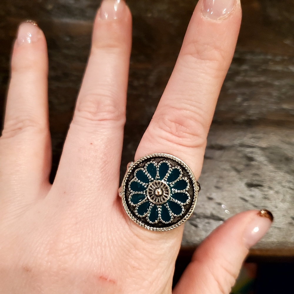 Silver and Teal Paparazzi Ring